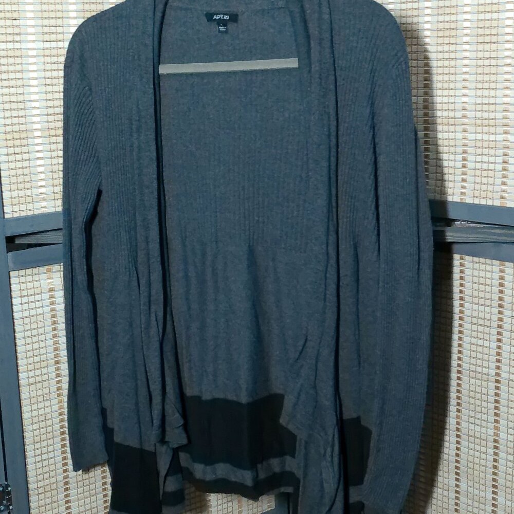 Charcoal Waterfall Open Cardigan w/ Black Block Border